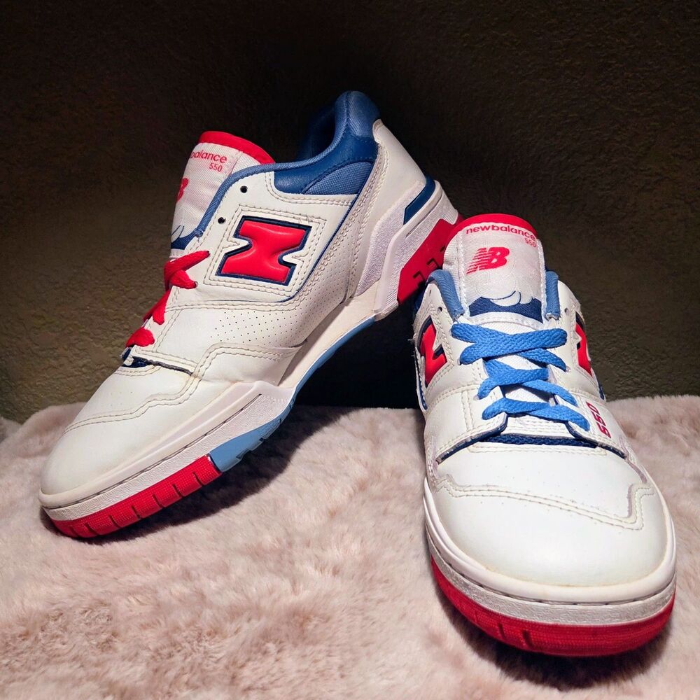 New Balance 550 Red Atlantic Blue Retro Low Top Sneakers Mens 7 Womens 8.5 - Picture 3 of 9
